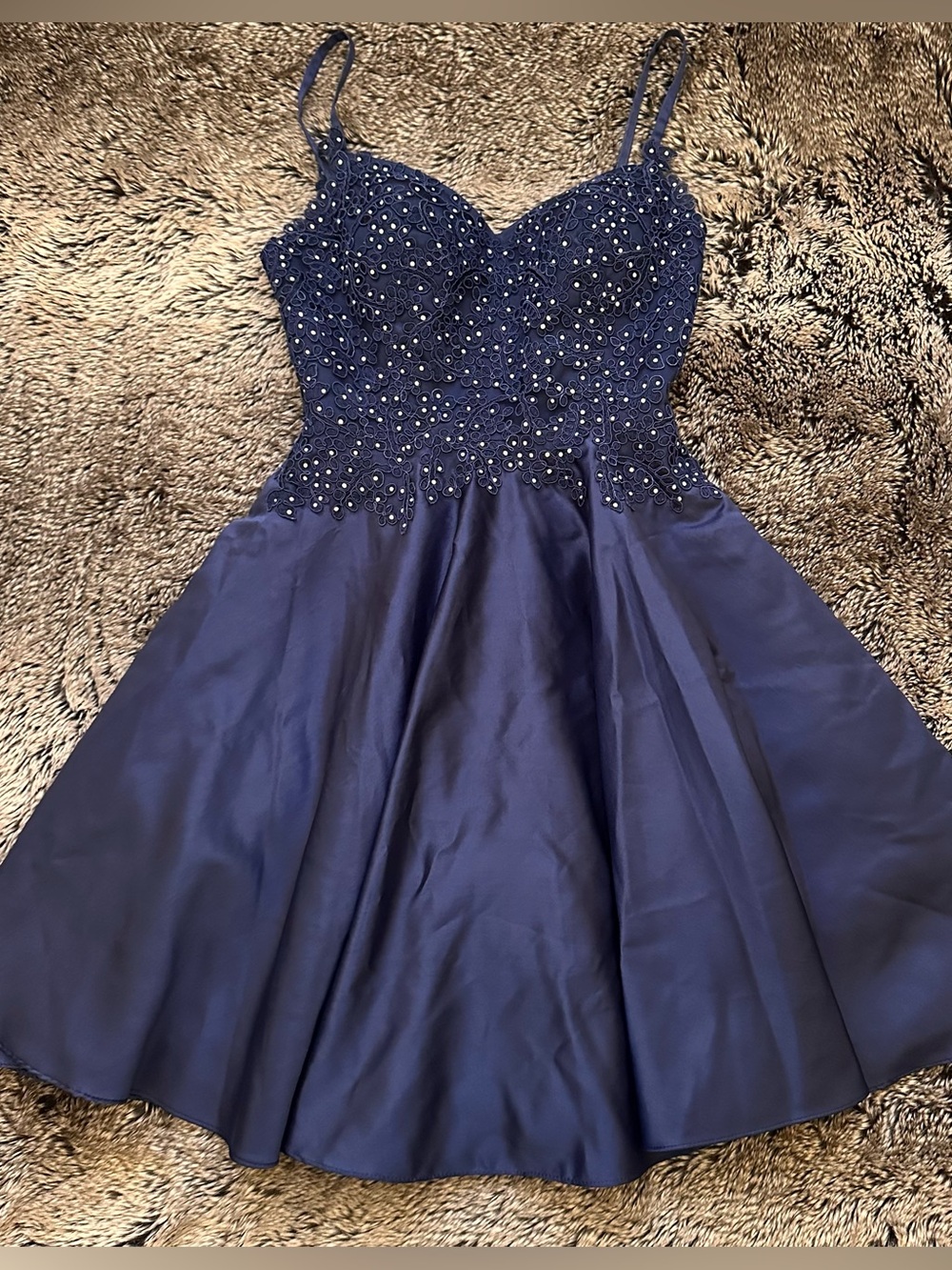 Beaded Navy Fit-and-Flare Dress